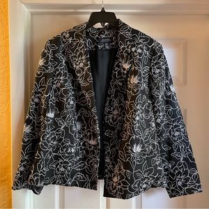 Jones New York Signature | Women’s 100% Linen Black Jacket with White Pattern